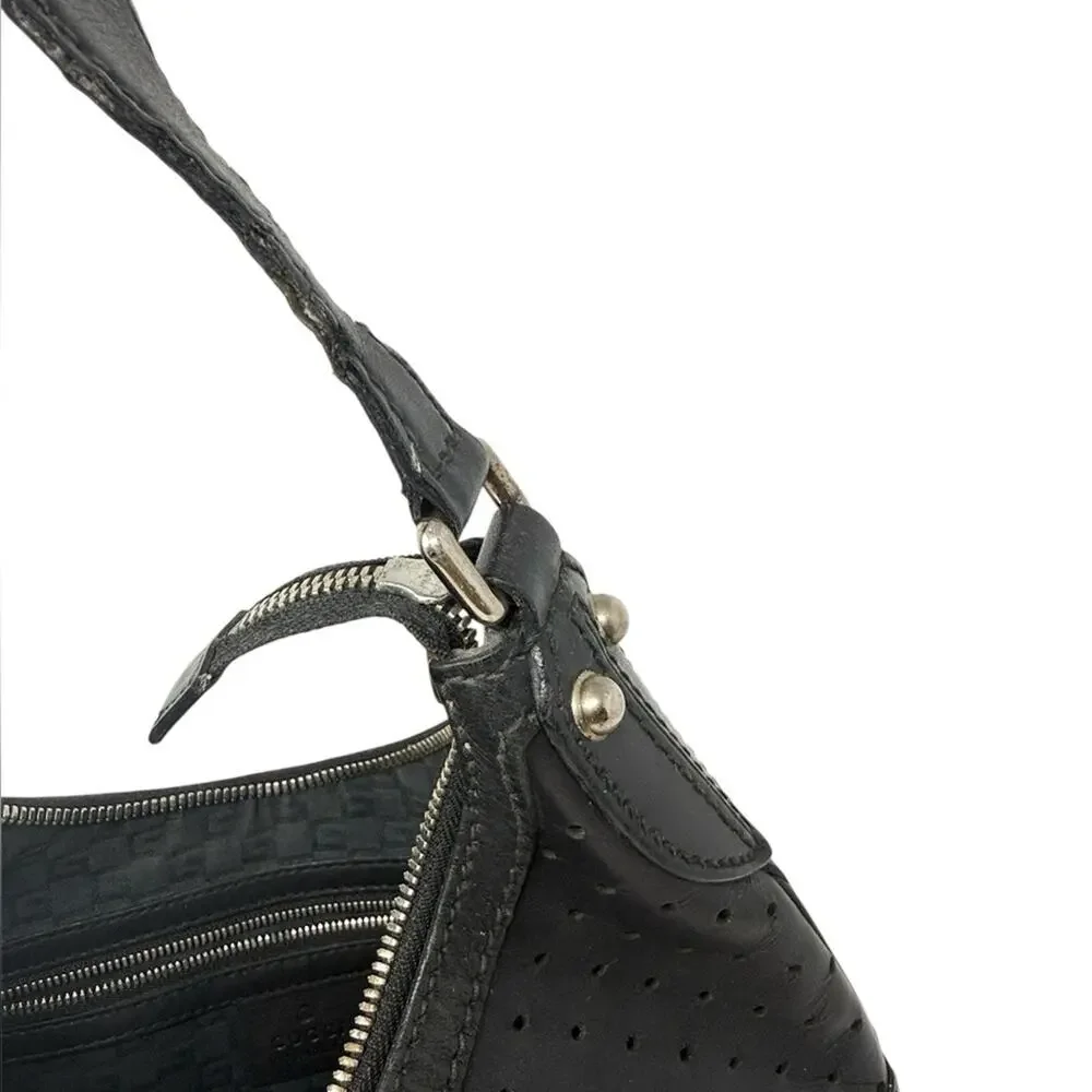 Gucci Reins Vintage Interlocking GG Perforated Leather Black Hobo Bag Purse